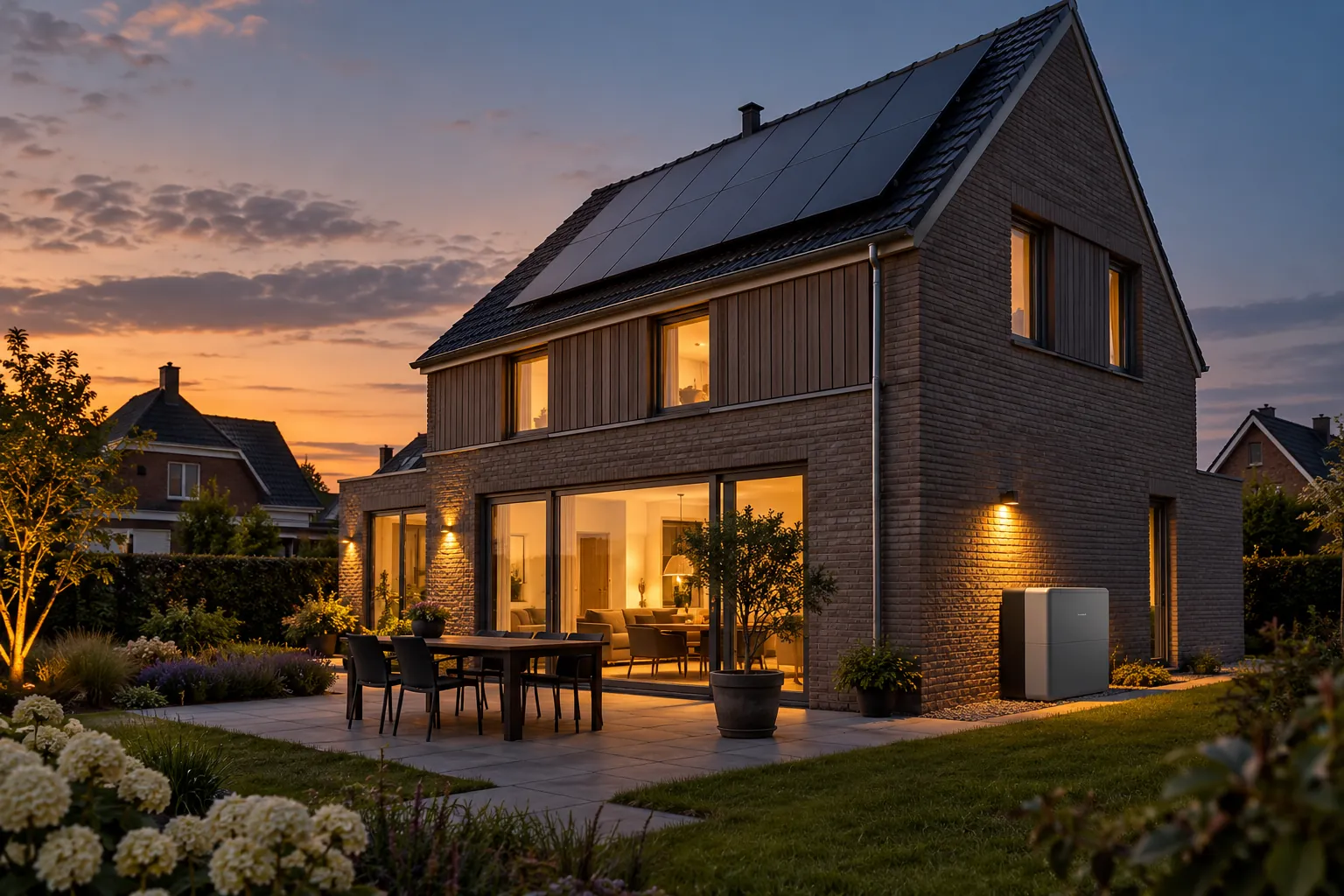 Thuisbatterij aan de gevel van een woning